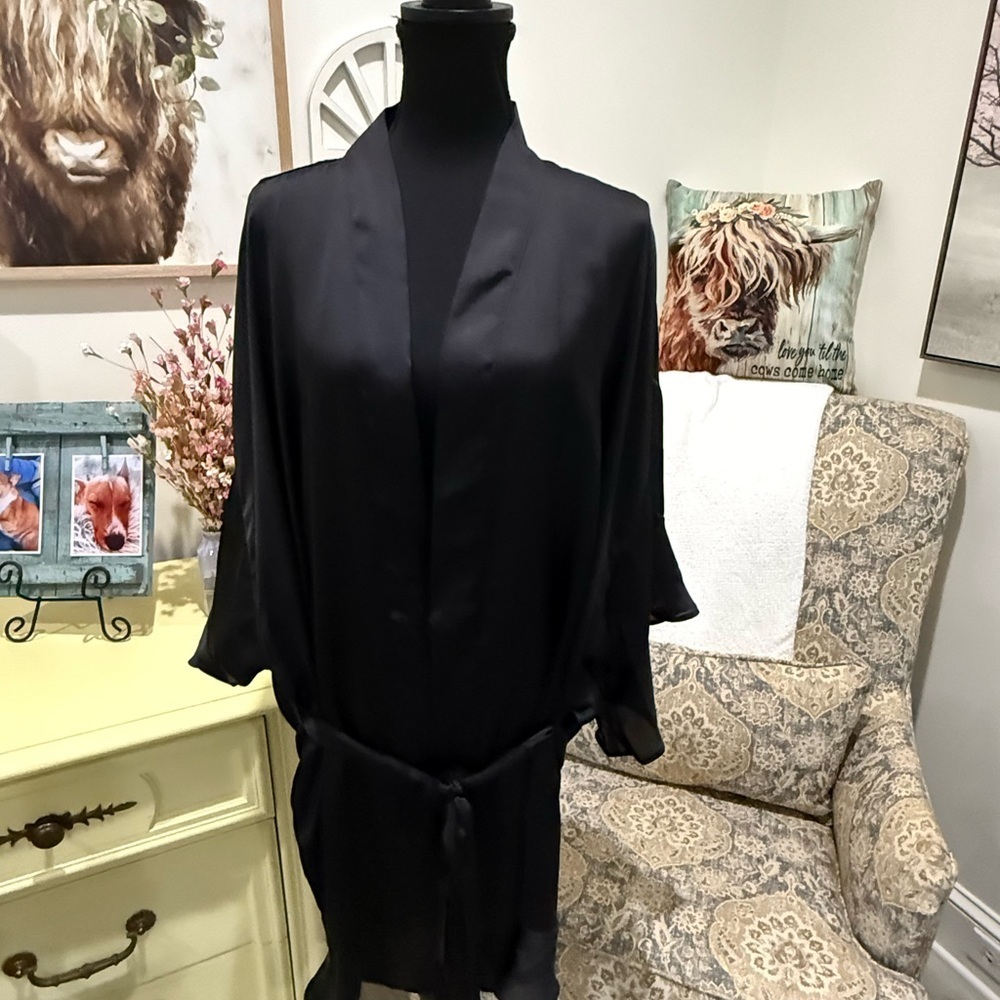 Victoria's Secret Black Satin Robe Intimates Sleepwear